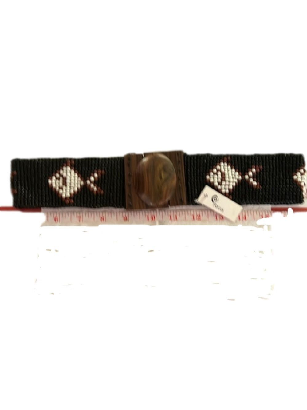 Beaded Belt, Wood Buckle, NWT, Lots of Stretch, 12” (24” total) laying flat